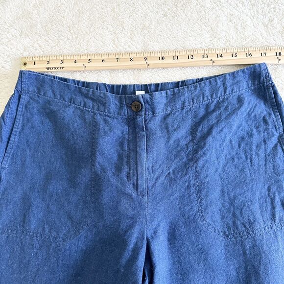 J. Jill Linen Pants Womens Size L Blue Wide Leg Cropped High Rise 100% Linen - Picture 8 of 10